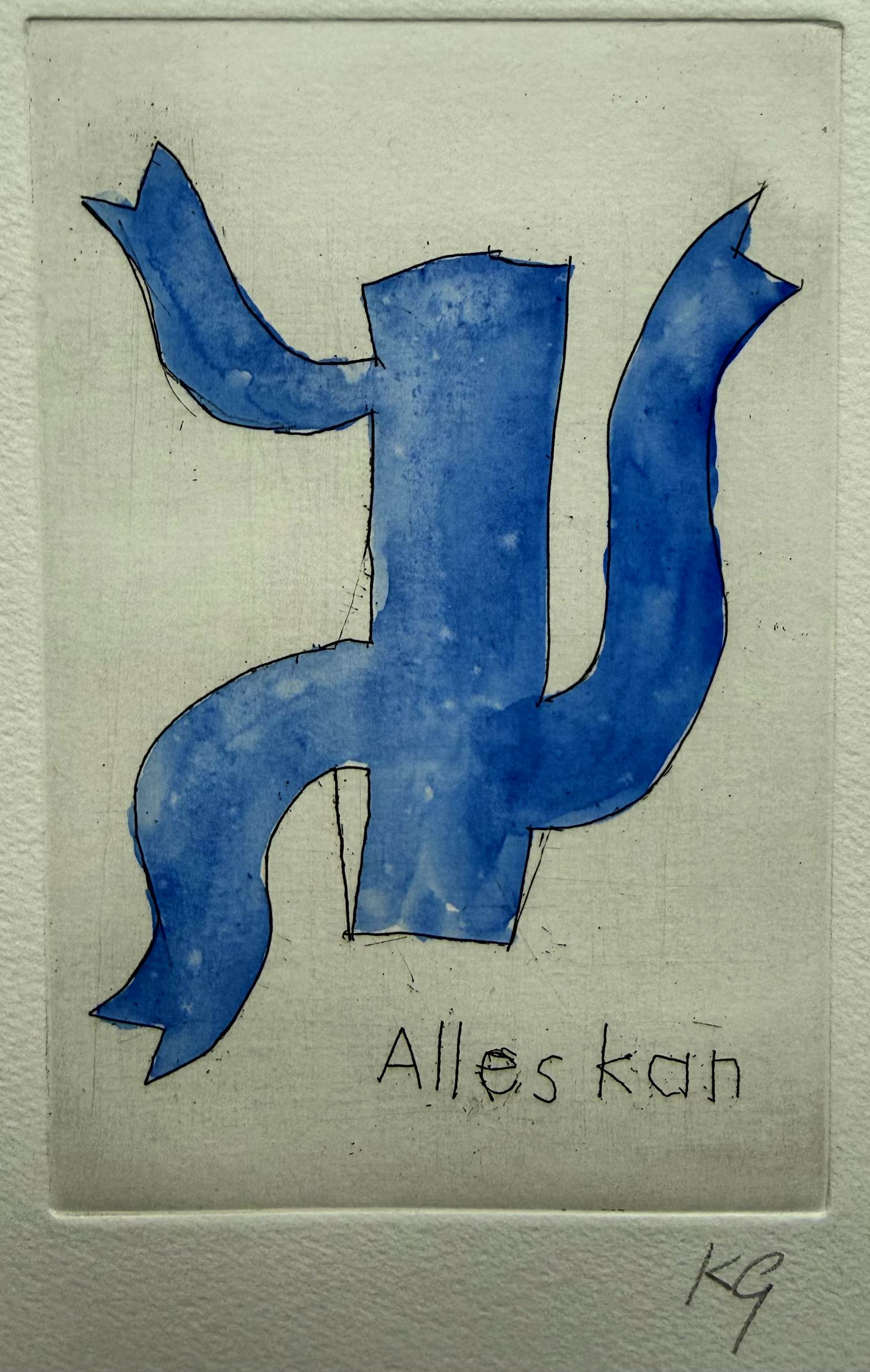 Klaas Gubbels - Unieke handgekleurde lijnets | 'Alles Kan' (INGELIJST) kopen? Bied vanaf 600!