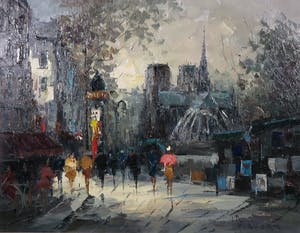 Jan Bevort - Olieverf op doek, Stadsgezicht - Ingelijst (Groot) kopen? Bied vanaf 1!