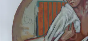 Nico Vrielink - HALFNAAKTE ZITTENDE VROUW / KLEURZEEFDRUK / 62x61cm / SIG kopen? Bied vanaf 35!