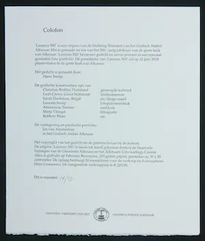 Annemarie Timmer - e.a. / Grafisch Atelier Alkmaar, Laurens 500, portfolio met 7 prenten en gedicht kopen? Bied vanaf 1!