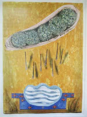 Lon Buttstedt - Grote ingelijste litho "Yemeni eyes make salt water" perfect ingelijst verkocht voor € 70!