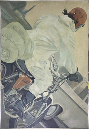 Jurjen de Haan - Olieverf op doek, Engelse motorrijder - Ingelijst (Groot) kopen? Bied vanaf 1!