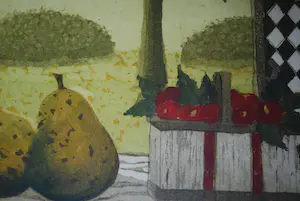 Laetitia de Haas - Uitzicht (met stilleven) - prachtig ingelijste kleurets uit 1995 kopen? Bied vanaf 45!