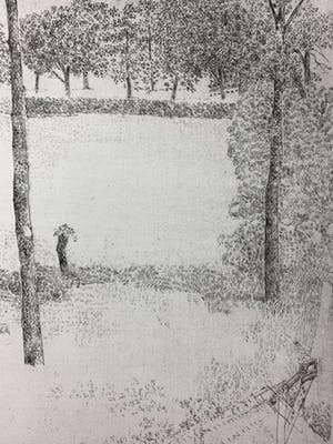 Charles Donker - ets - 'Landschap met twee stokken, Rhijnauwen' - PROEFDRUK IIe staat - 1970 kopen? Bied vanaf 480!