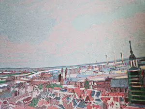 AcheterWendelien Schonfeld - Fraaie handgekleurde houtsnede - 'Zutphen vanaf Walburgiskerk' - E.A. exemplaar? Enchérissez de 185!