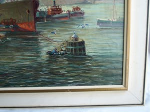 Niet of onleesbaar gesigneerd - Olieverf op doek , Havengezicht, Rotterdam? – ingelijst & gesigneerd kopen? Bied vanaf 1!