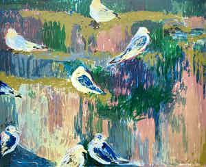 Ellie Slegten - kleurenlitho | 'Vogels' | 1994 verkocht voor € 50!