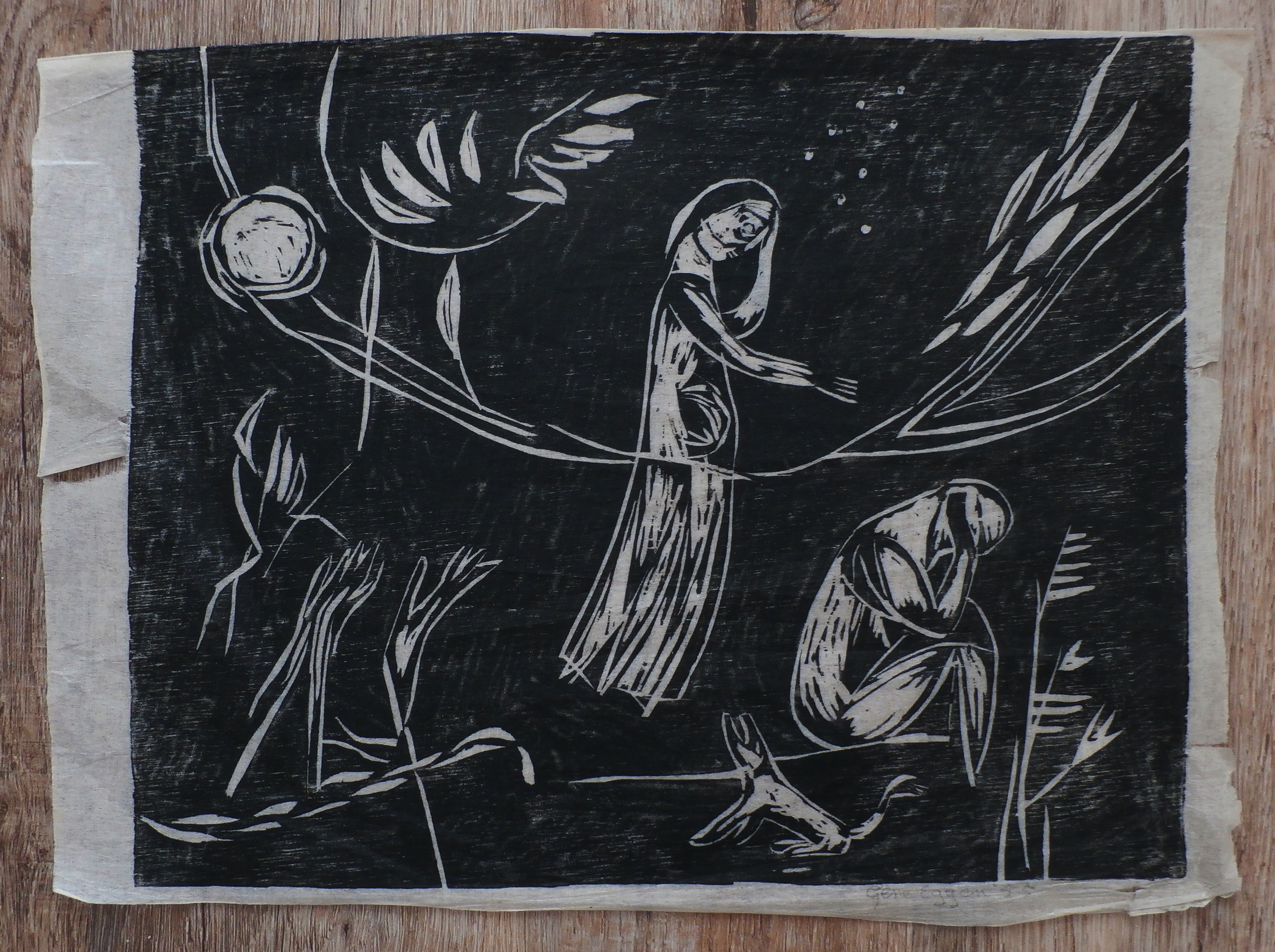 Gene Eggen - houtsnede - 1955 kopen? Bied vanaf 5!