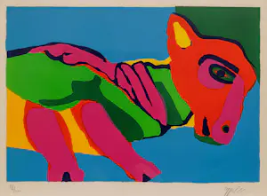 Karel Appel - Ingelijste kleuren litho: 'Donkey' - 1971(groot werk!) kopen? Bied vanaf 1250!