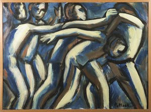 Piet van Mook - Olieverf op doek, Vechtenden - Ingelijst kopen? Bied vanaf 100!