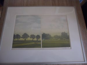 Hans Heijman - Kleuren ets, Bomen aan de dijk/Boerderij in landschap kopen? Bied vanaf 40!