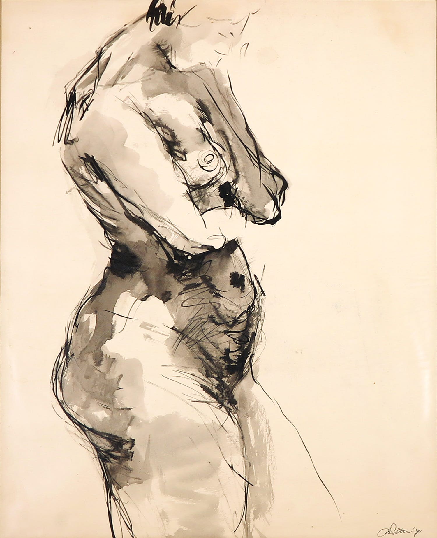 Franscz Witte - Inkttekening, Staand naakt kopen? Bied vanaf 1!