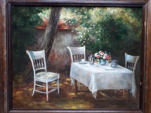 Niet of onleesbaar gesigneerd - Tuinscene. kopen? Bied vanaf 1!