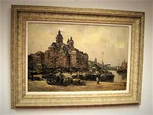 Arnout van Gilst - Fraai olieverf "Amsterdam PH Kade en Nicolaaskerk" mooie Heydenrijk lijst! verkocht voor € 140!