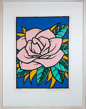 Henk Schiffmacher - Zeefdruk op papier, Roze roos - Ingelijst verkauft für € 145!