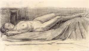 Wim Steijn - Krijttekening, Vrouwelijk liggend naakt verkocht voor € 35!