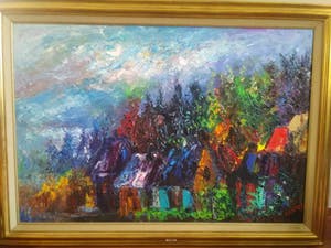 Jan Makkes - Gigantisch werk, uitzicht op dorpslandschap 105x145cm kopen? Bied vanaf 595!