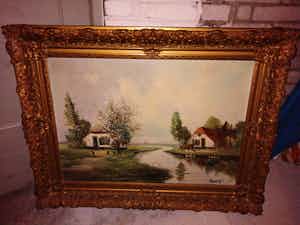 Jan van Vlaardingen - Boslandschap met een ven - olieverfschilderij verkocht voor € 20!
