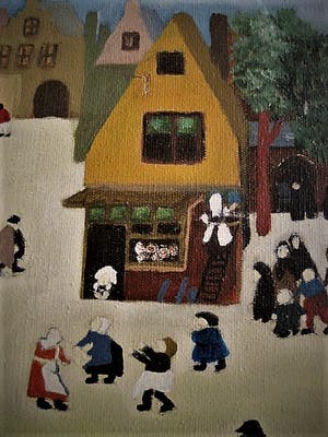 Niet of onleesbaar gesigneerd - Outsider Art olieverf "markt in de stad" naar Bruegel - gesigneerd JOS kopen? Bied vanaf 1!