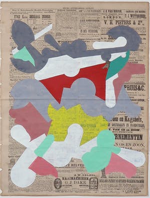 Henri Plaat - Gouache op krantenpapier, Zonder titel - Ingelijst kopen? Bied vanaf 150!