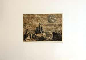 Ed Merk - Bewerkte collage van oude gravures -Kale Bergen verkocht voor € 50!