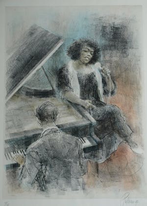 Piet Klaasse - Ingelijste litho , Sarah Vaughan – gesigneerd - 1992 kopen? Bied vanaf 80!