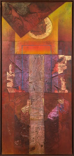 Bert Grotjohann - Gemengde techniek op doek, Archeologisch landschap 9 - Ingelijst (Zeer groot) kopen? Bied vanaf 100!