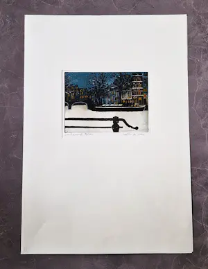 Laetitia de Haas - Sfeervolle kleuren Ets "winteravond Amsterdam" bep. oplage (150) kopen? Bied vanaf 46!