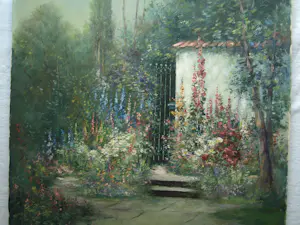 Friedrich Adolf Apfelbaum - Olieverf op doek , Romantische Tuin – 80 x 70 cm – ca. 1950 kopen? Bied vanaf 100!