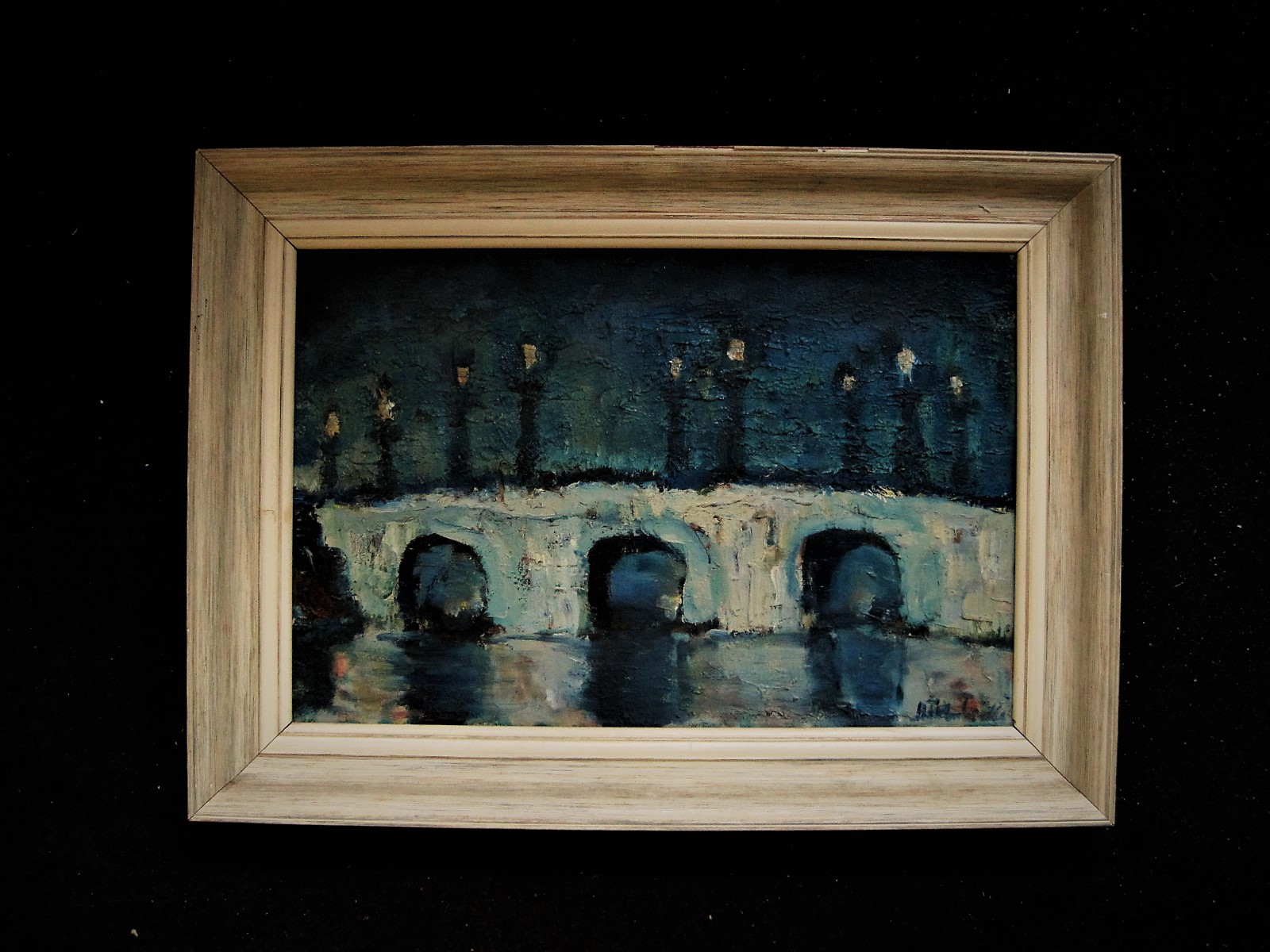 Bob Fernhout - omstreeks 1930 geschilderd olieverf "Amsterdam de Blauwbrug bij nacht" verkocht voor € 1!