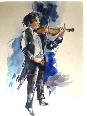 Buy Henk Fonville - Violist - Aquarel, Ingelijst? Bid from 90!