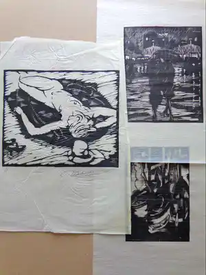 Daan de Vries - NAAKT / LOT VAN 3 STUKS / ZW-W HOUTSNEDE / SIG verkocht voor € 50!