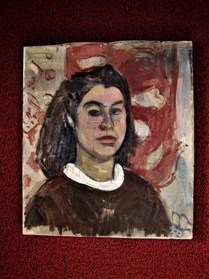 Niet of onleesbaar gesigneerd - Intrigerend in 1954 naïef geschilderd portret van vrouw - gesigneerd kopen? Bied vanaf 1!