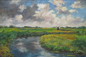 Jan Dekker - Olieverf op doek, Sloot in polder - Ingelijst kopen? Bied vanaf 1!