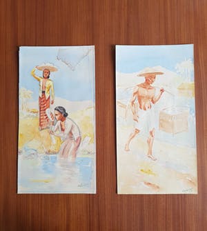 Niet of onleesbaar gesigneerd - 2 x Indische aquarel gesigneerd door "Touissant '43" kopen? Bied vanaf 1!