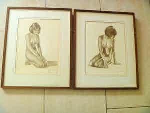 Roger Hebbelinck - Afgeprijsd : 2 prachtige litho's van een naakte dame , gesigneerd en ingelijst verkocht voor € 55!
