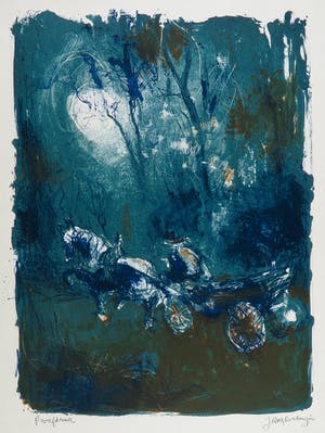 Jan Mensinga - Litho, Landschap met koets kopen? Bied vanaf 35!