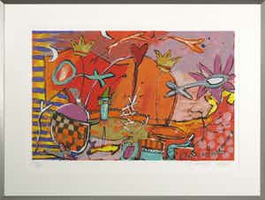 Miriam Slaats - Zeefdruk, In het huis der liefde - Ingelijst verkocht voor € 60!