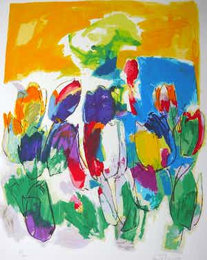 Lou Thissen - Tulpen 1995 -zeefdruk groot- verkocht voor € 55!