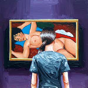 Gerard Boersma - Reclining Nude (Vrouw kijkend naar schilderij van Modigliani) verkocht voor € 75!