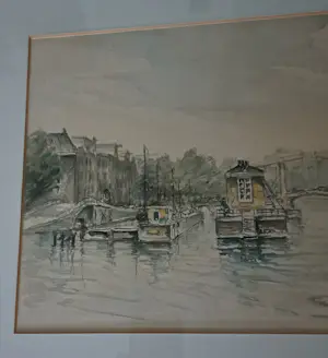 Emile Meyer - Aquarel van "de Amstel" in Amsterdam kopen? Bied vanaf 75!