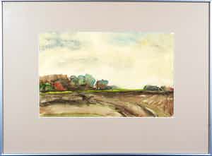 Henk Rijzinga - Aquarel, Gronings landschap - Ingelijst verkocht voor € 35!