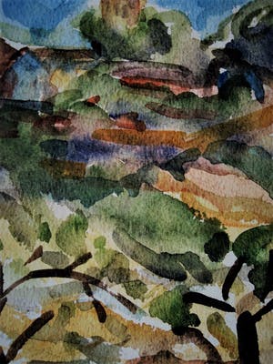 Niet of onleesbaar gesigneerd - Fraai impressionistisch Aquarel "Boomgaard bij dorp" gesign Vesely kopen? Bied vanaf 10!