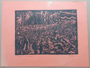 Herman Bieling - KERMIS IN DE DOELEN / ZW-W HOUTSNEDE / 33x43cm / SIG / 1922 kopen? Bied vanaf 45!