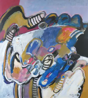 Jan Cobbaert - Acryl op papier, Abstracte compositie - Ingelijst kopen? Bied vanaf 1500!