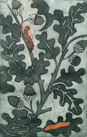 Jeanne Bieruma Oosting - De rupsen, ets met aquatint in zwart, groen en rood kopen? Bied vanaf 395!