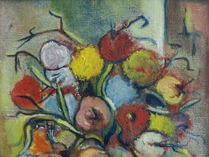 R. Kleijn - Olieverf op doek, Bloemstilleven – gesigneerd en ingelijst – ca 1960? kopen? Bied vanaf 40!