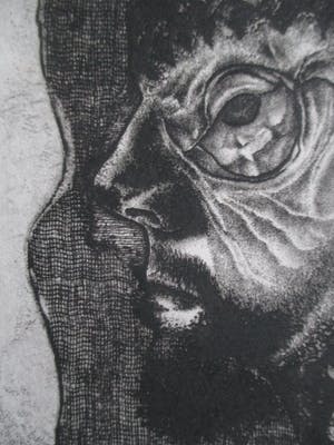 Hans Blanken - Ets "Met het visseoog speurende krijger" kopen? Bied vanaf 35!