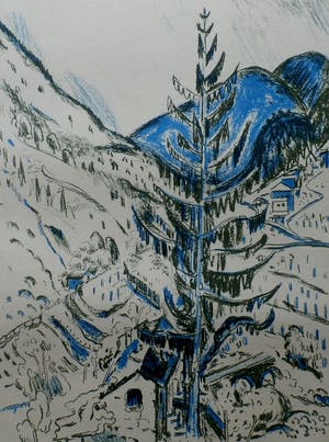 Jan Wiegers - Kleurenlitho: Alpenlandschap rond Davos - 1947 kopen? Bied vanaf 125!