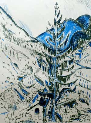 Jan Wiegers - Kleurenlitho: Alpenlandschap rond Davos - 1947 verkocht voor € 125!